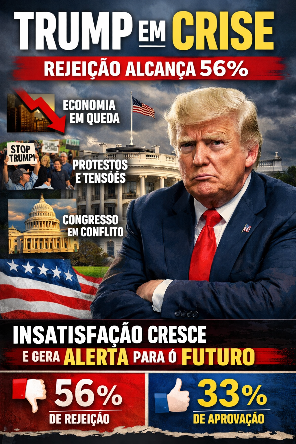 Rejeição a Trump atinge 56% e expõe desgaste do governo